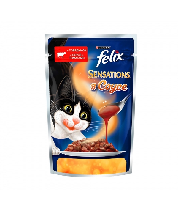 Sensations кусочки в соусе для кошек Говядина с томатом 12261012/12318968