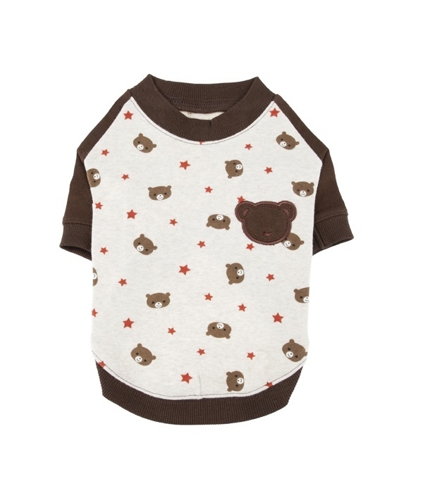 Теплая футболка с контрастными рукавами с мишками и звездочками, кремовый, размер L (длина 30 см) (BOO BOO II/OATMEAL/L) PAPD – TS1353 – OT – L
