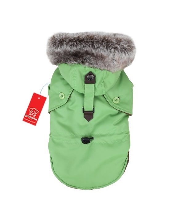 Теплое пальто с меховой отделкой на капюшоне "Декабрь", зеленый, размер L (длина 32см) (DECEMBER/GREEN/L) PAOD – JM1299 – GR – L
