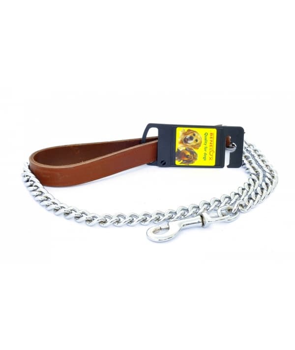 Поводок темно коричневый (цепь/кожа) 70 см / 3 мм (Lead metal chain 16mm/70cm/3.0 leather handle brow) 55801