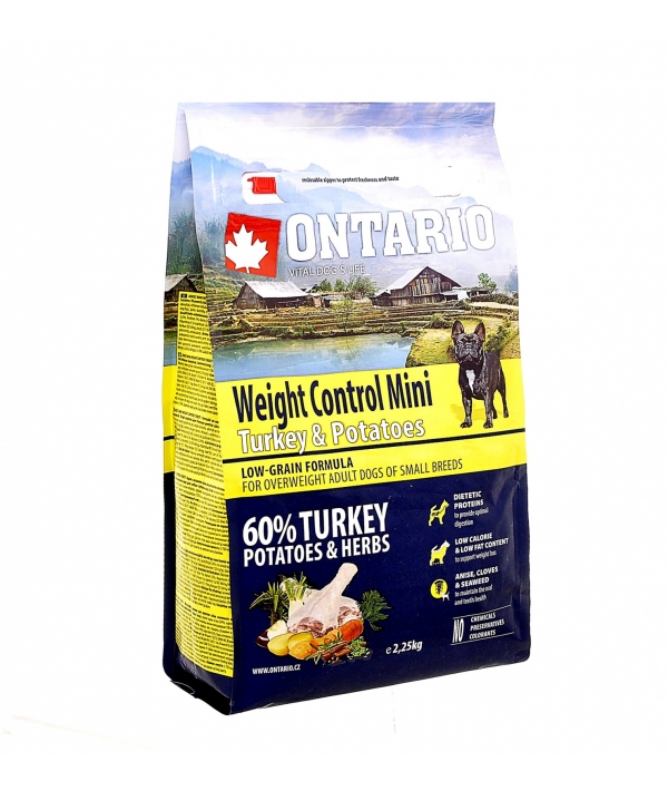 Для собак малых пород Контроль веса с индейкой и картофелем (Ontario Mini Weight Control Turkey & Potatoes 2,25kg) 214 – 12545