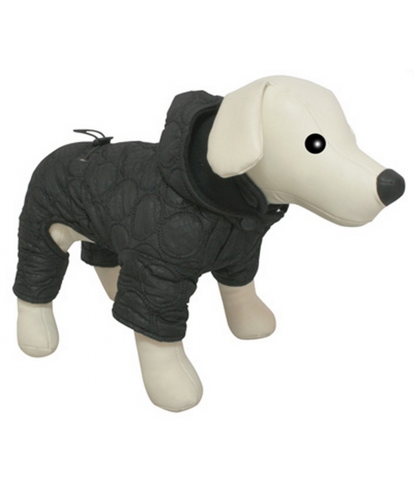 Комбинезон стеганый черный с капюшоном и флисовой подкладкой для собак, 25см, нейлон (5615121)