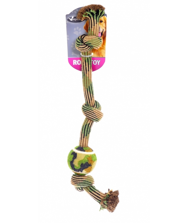 Игрушка для собак "Плетеная камуфляжная веревка с 3 узлами и тенисным мячиком ", 53см/ Woven rope 3 knots + 7,5 cm tennis ball 53cm 330 – 340 g, camouflage (3/36) 140821