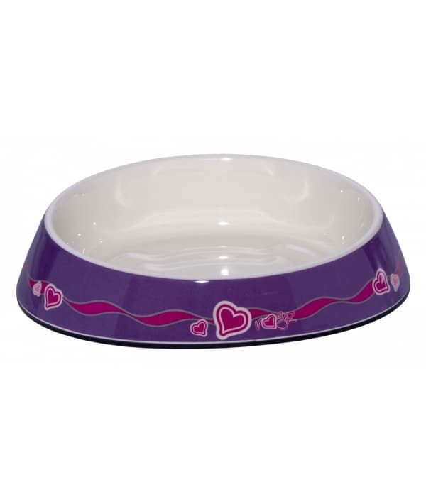 Миска для комфортного кормления "Fishcake" 200 мл, "Пурпурные сердца" (MELAMINE CAT BOWL) CBOWL31E