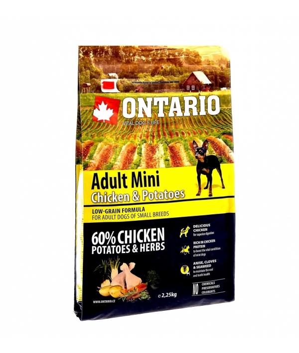 Для собак малых пород с курицей и картофелем (Ontario Adult Mini Chicken & Potatoes 2,25kg) 214 – 10535