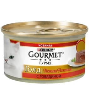 Консервы для кошек нежная начинка Gourmet Gold Говядина (Melting Heart ), 12348198