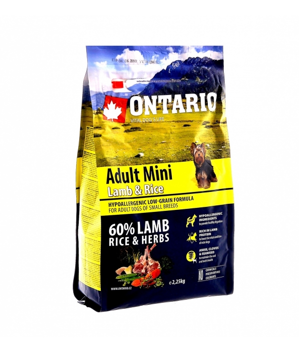Для собак малых пород с ягненком и рисом (Ontario Adult Mini Lamb & Rice & Rice 2,25kg) 214 – 10595