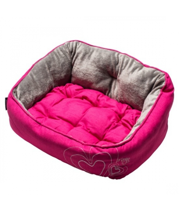 Мягкий лежак с двусторонней подушкой LUNA размер M (56х43х29см), "розовое сердце" (LUNA PODZ MEDIUM) UPM05