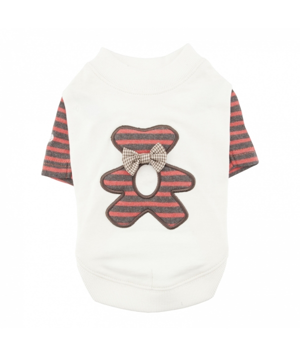 Хлопковая футболка с полосатым медвежонком "Тедди", кремовый, размер S (длина 19 см) (TEDDY/CREAM/S) PAQD – TS1451 – CM – S