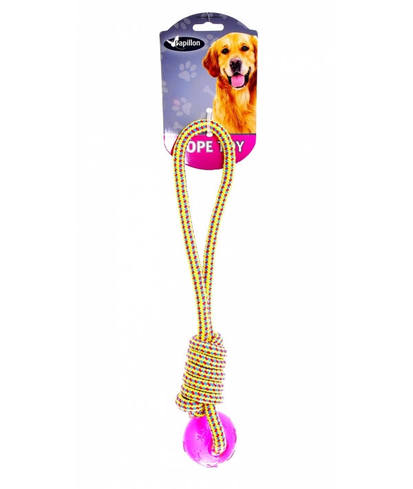 Игрушка для собак "Плетеный буксир с мячиком", 36 см / Weaving rope toy with TRP 36cm 150 – 160 g, yellow/pink (3/30) 140841