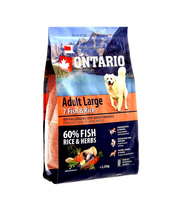 Для собак крупных пород с 7 видами рыбы и рисом (Ontario Adult Large 7 Fish & Rice 2,25kg) 214 – 10775