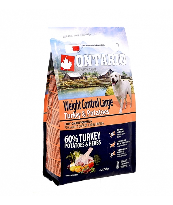 Для собак крупных пород Контроль веса с индейкой и картофелем (Ontario Large Weight Control Turkey & Potatoes 12kg) 214 – 12748