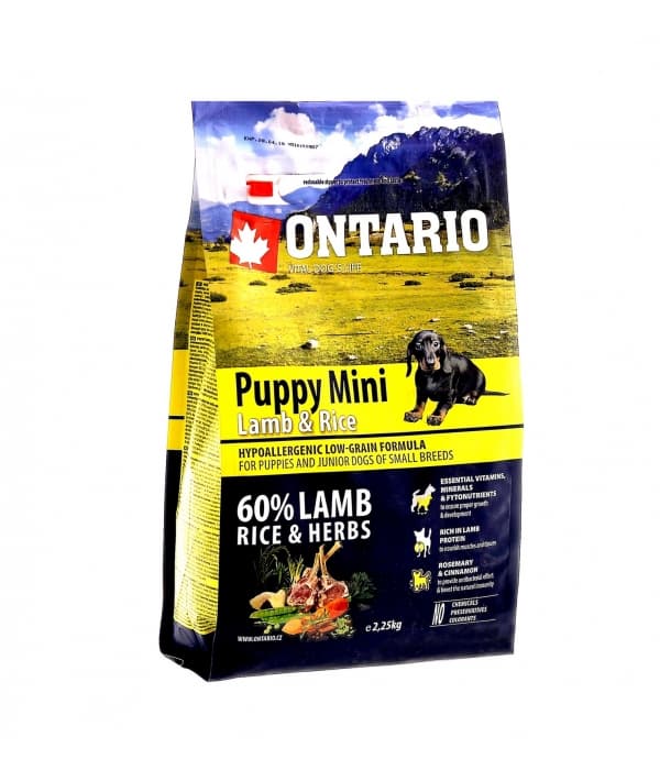 Для щенков малых пород с ягненком и рисом (Ontario Puppy Mini Lamb & Rice 2,25kg) 214 – 10195