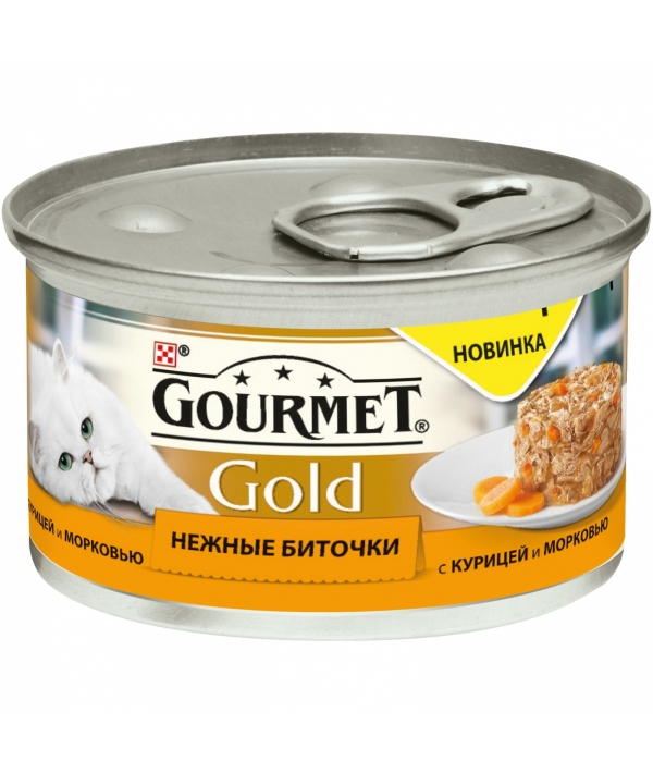 Консервы паштет для кошек Gourmet Gold нежные биточки с курицей и морковью, 12296405/12318139