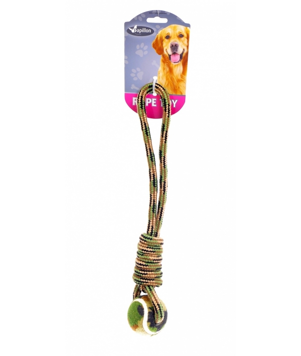 Игрушка для собак "Плетеный камуфляжный буксир с тенисным мячиком", 38 см/ Woven rope tug 33cm 215 – 225 g, mixed colors (3/72) 140822