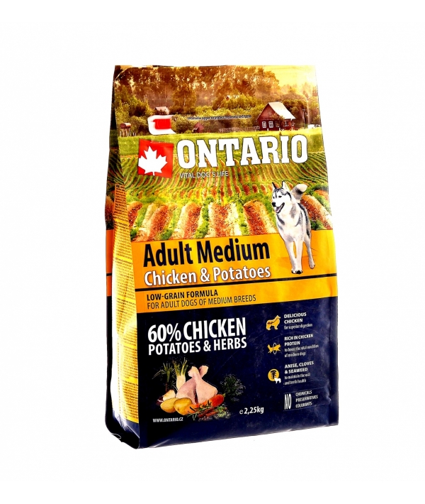 Для собак с курицей и картофелем (Ontario Medium Chicken & Potatoes 2,25kg) 214 – 10635