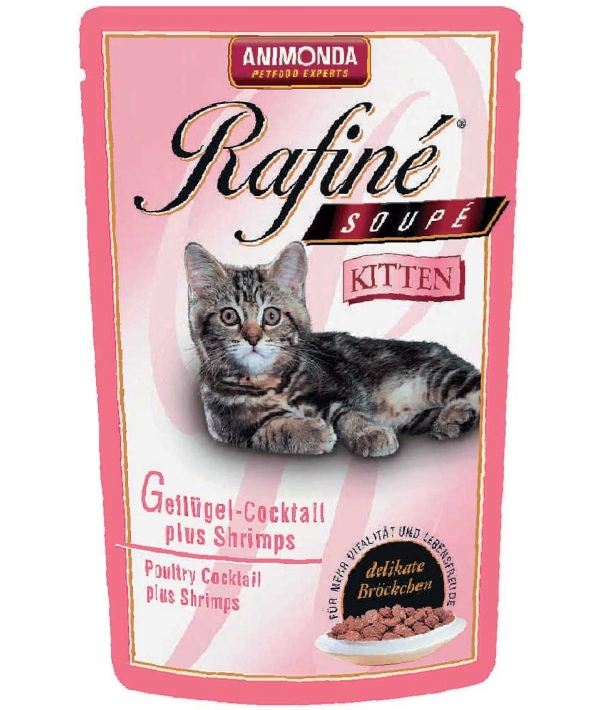 Паучи для котят коктейль из мяса домашней птицы и креветок (Rafiné Soupé Kitten)001/83389