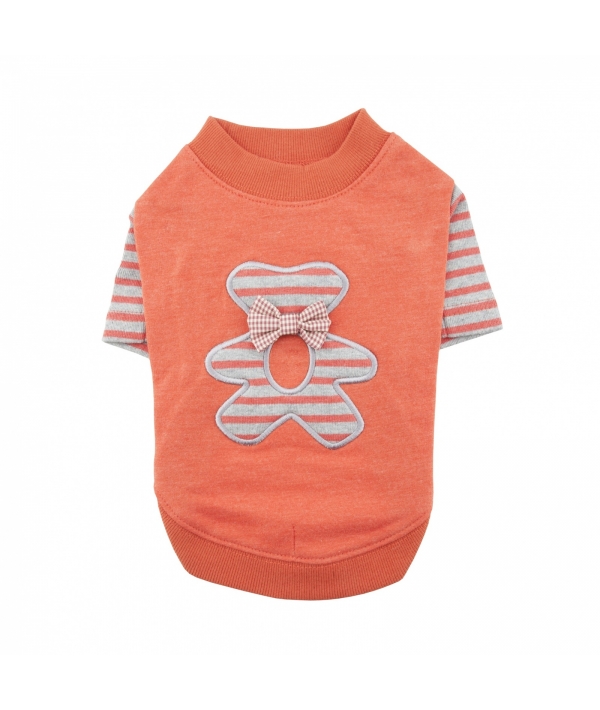 Хлопковая футболка с полосатым медвежонком "Тедди", оранжевый, размер S (длина 19 см) (TEDDY/ORANGE/S) PAQD – TS1451 – OR – S