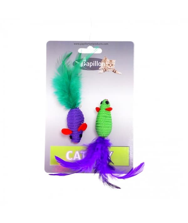 Игрушка для кошек "Две мышки с перьями" 2х5см (Cat toy 2 mice 5 cm on card) 240055