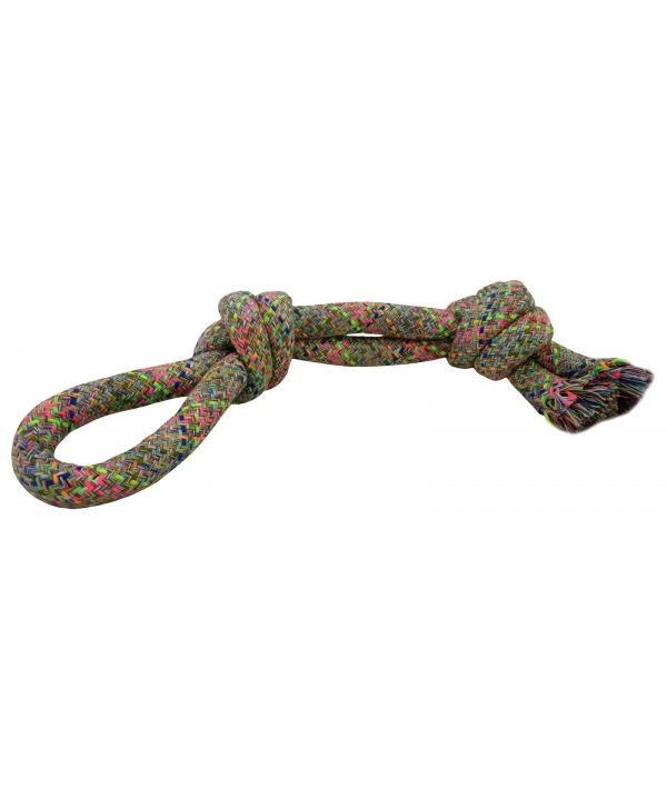 Канат с рукояткой и двумя узлами разноцветный 47 см (Rope toy with handle and 2 knots in different colours) 140880