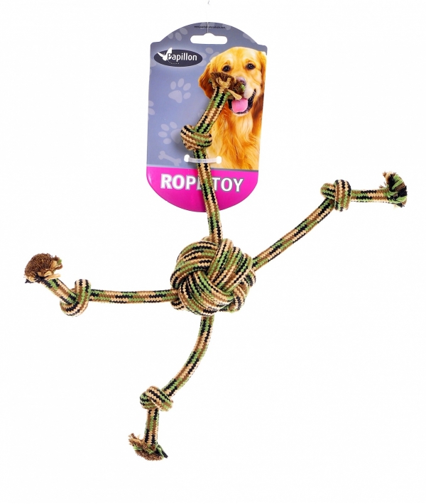 Игрушка для собак"Плетеный камуфляжный мячик с 4 узлами", 38 см / Woven rope ball with 4 knots 38cm 155 – 165 g, camouflage (3/72) 140825