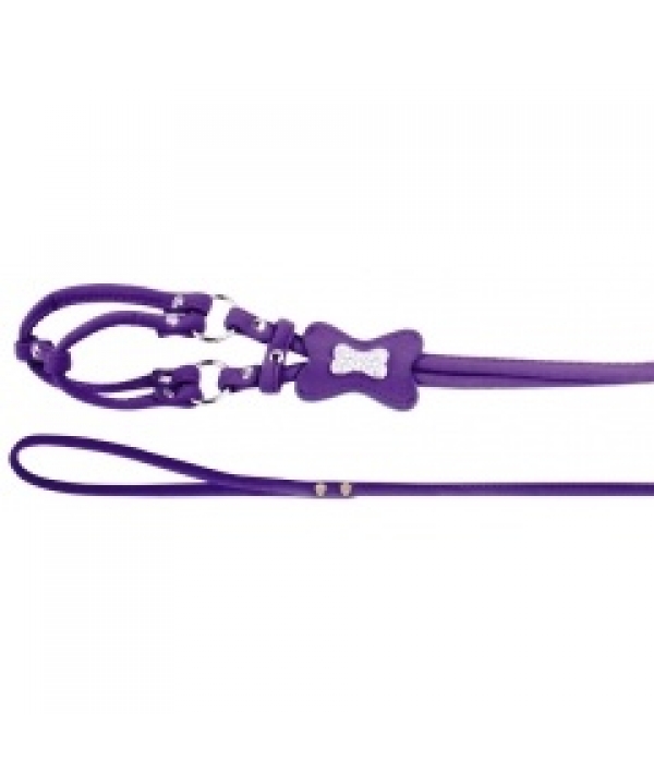 Комплект "Косточка" (шлейка и поводок) фиолетовый, бархатный для собак, S, шея 30см, грудь 35см (5624130)