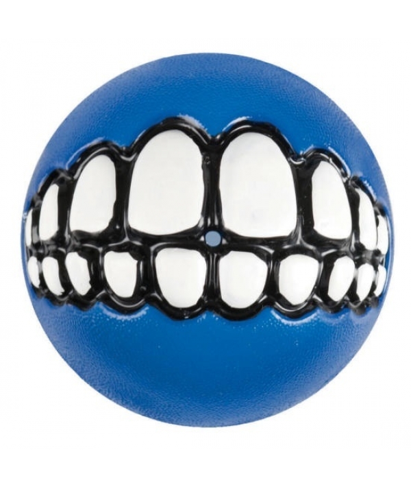 Мяч с принтом зубы и отверстием для лакомств GRINZ большой, синий (GRINZ BALL LARGE) GR04B