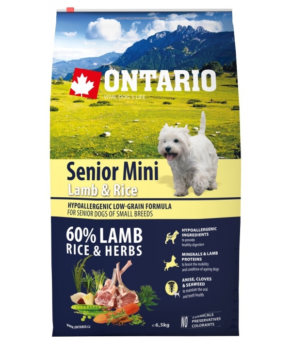 Для пожилых собак малых пород с ягненком и рисом (Ontario Senior Mini Lamb & Rice 6,5kg) 214 – 11197