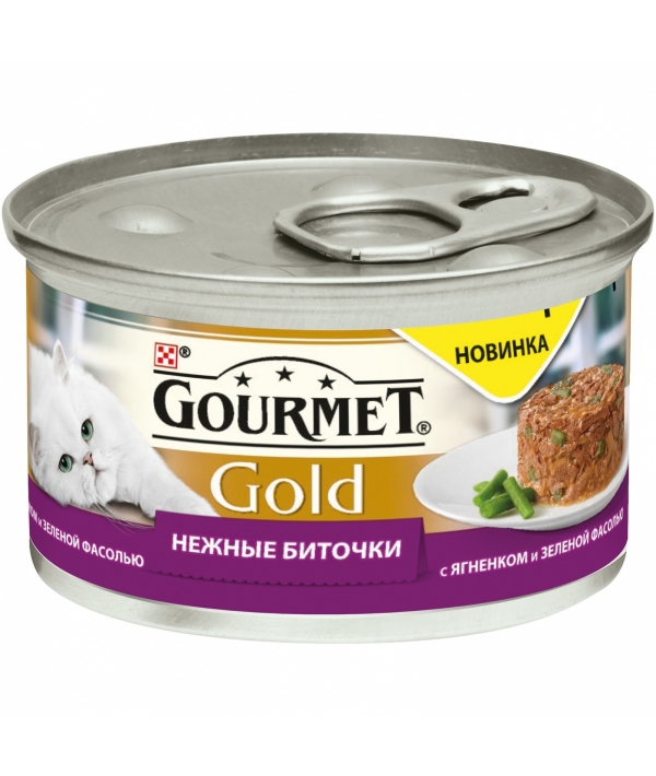 Консервы паштет для кошек Gourmet Gold нежные биточки с ягненком и фасолью, 12296407