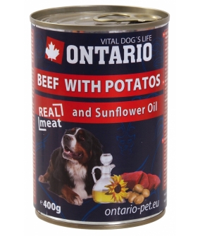 Консервы для собак: говядина и картофель (ONTARIO konzerva Beef,Potatos,Sunflower Oil 400g) 214 – 2102