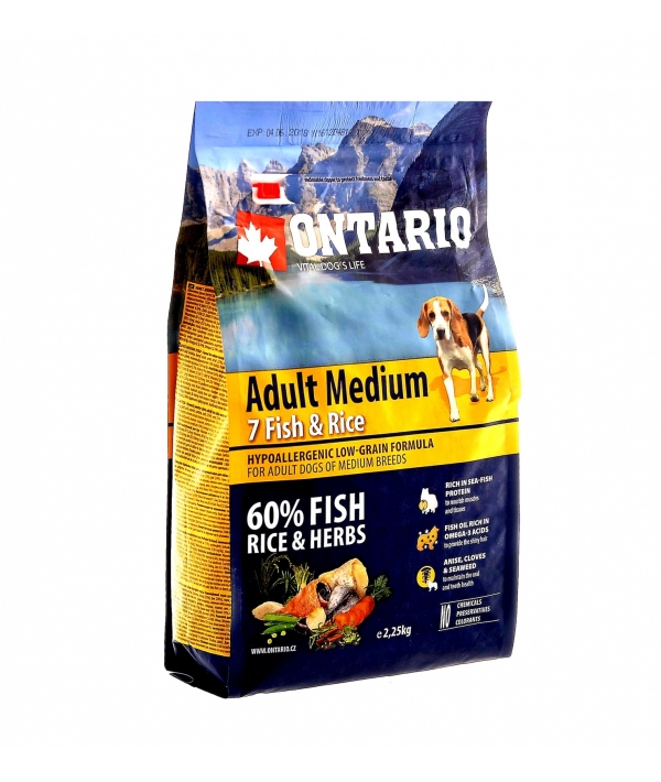 Для собак с 7 видами рыбы и рисом (Ontario Adult Medium 7 Fish & Rice 2,25kg) 214 – 10675