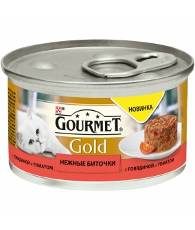 Консервы паштет для кошек Gourmet Gold нежные биточки с говядиной и томатом, 12296420