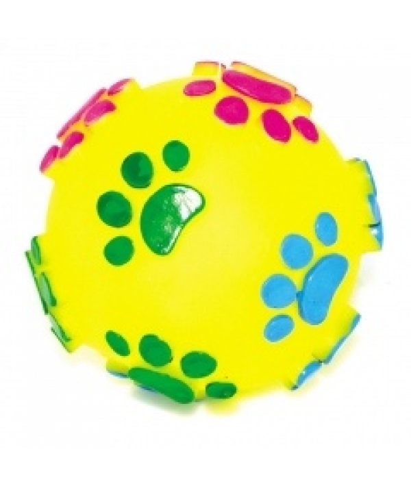 Мяч "Большие лапы" желтого цвета для собак, 7,5см, винил (5604001)