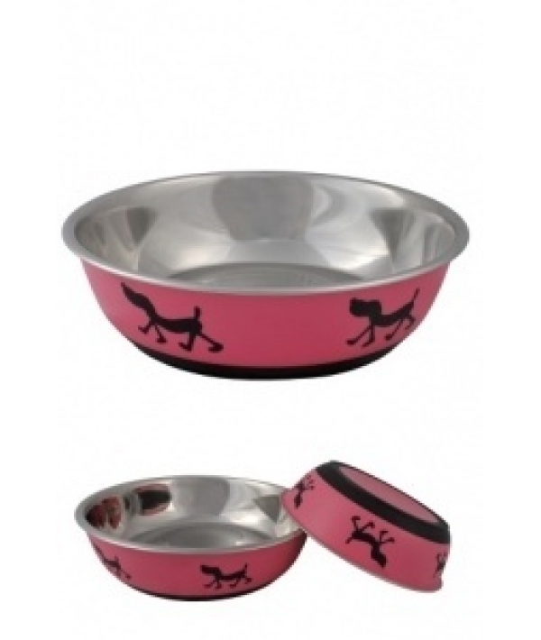 Миска с нескользящим покрытием "Dinner time" розовая, 11 см, 0.45 л (Non skid bowl printed dog colour pink 0,45 l ) 175317