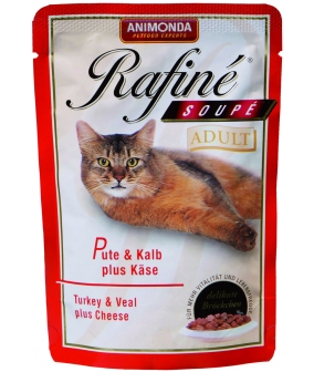 Паучи для кошек с индейкой, телятиной и сыром (Rafine Soupe Adult) 83480
