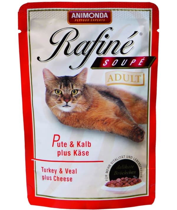 Паучи для кошек с индейкой, телятиной и сыром (Rafine Soupe Adult) 83480