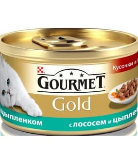 Кусочки в соусе Gourmet Gold с курицей и лососем для кошек – 12109424/12318134