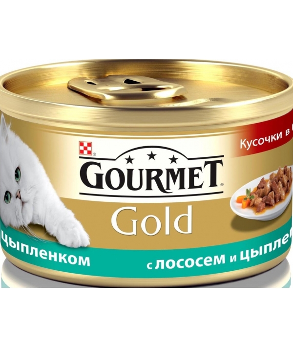 Кусочки в соусе Gourmet Gold с курицей и лососем для кошек – 12109424/12318134