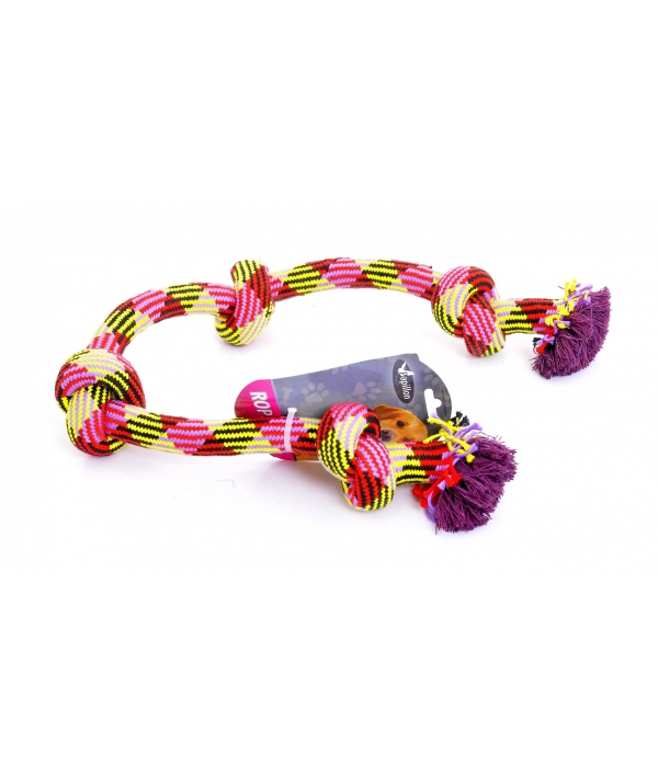 Игрушка для собак "Плетеная цветная веревка с 4 узлами", 86см/ Woven rope 4 knots 86cm 550 – 610 g,mixed colors (3/18) 140803