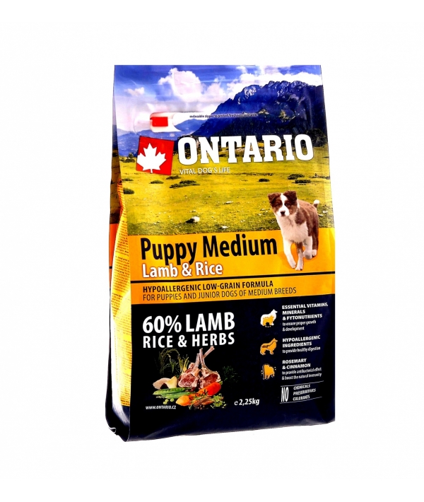 Для щенков с ягненком и рисом (Ontario Puppy Medium Lamb & Rice 6,5kg) 214 – 10297