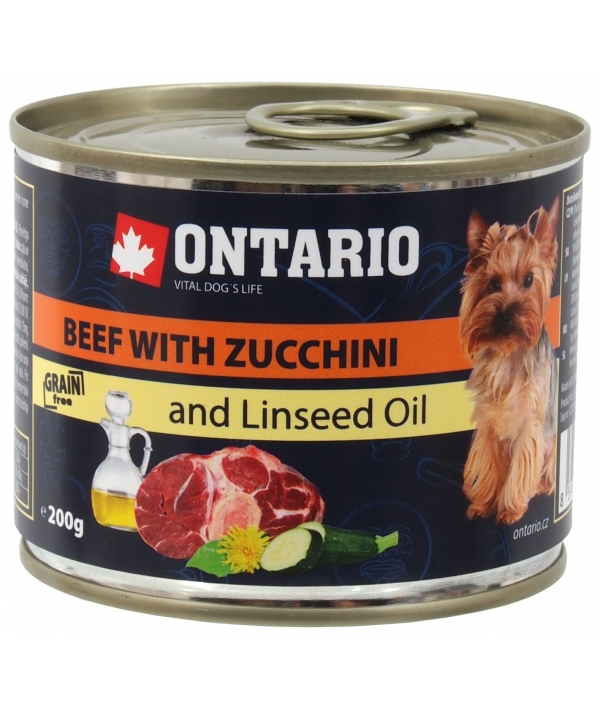 Консервы для собак: говядина и цуккини (ONTARIO Mini Beef, Zuchini, Dandelion and linseed oil 200g) 214 – 2006