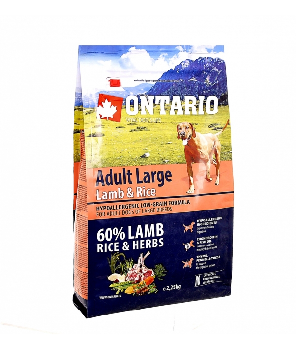 Для собак крупных пород с ягненком, индейкой и рисом (Ontario Adult Large Lamb, Turkey & Rice 2,25kg) 214 – 10795