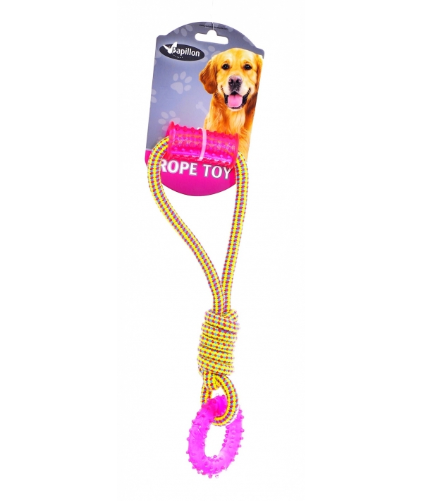 Игрушка для собак "Плетеный буксир с кольцом и ручкой". 34 см / Weaving rope toy with TRP 36cm 150 – 160 g, yellow/pink (3/30) 140842