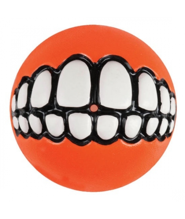 Мяч с принтом зубы и отверстием для лакомств GRINZ средний, оранжевый (GRINZ BALL MEDIUM) GR02D