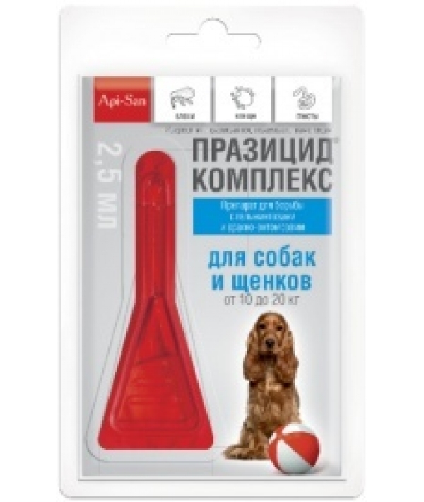 Празицид – Комплекс 3 в 1 для собак и щенков 10 – 20 кг: от глистов, клещей, вшей, 1пипетка