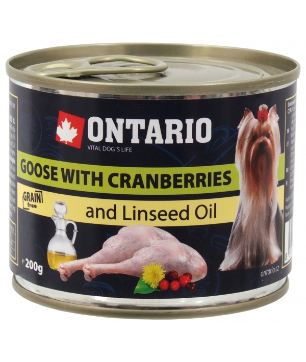 Консервы для собак: гусь и клюква (ONTARIO Mini – Goose,Cranberries, Dandelion and linseed oil 200g) 214 – 2011