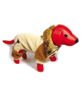 Комбинезон бежевый с капюшоном и тканевой подкладкой для собак, 20см, иск.мех (5615028)