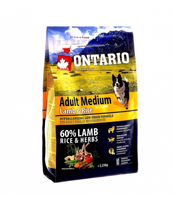 Для собак с ягненком и рисом (Ontario Adult Medium Lamb & Rice 2,25kg) 214 – 10695