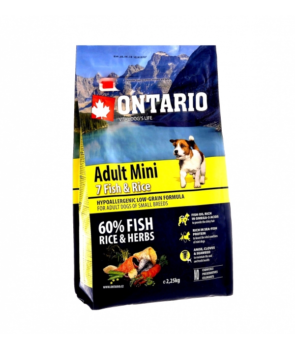 Для собак малых пород с 7 видами рыбы и рисом (Ontario Adult Mini 7 Fish & Rice 0,75kg) 214 – 10573