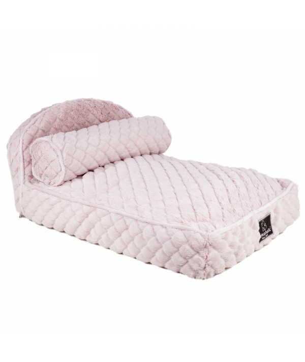 Стеганая кровать – лежанка "Гранд" из иск.меха с подушкой – валиком, нежно розовый (60 х 45 х 12) (ARCTIC GRAND BED/INDIAN PINK/FR) NAPD – AU7162 – IP – FR